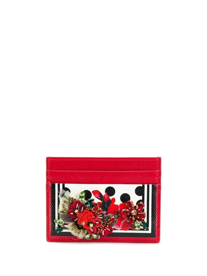 Dolce & Gabbana Floral Embellished Polka Dot Purse - Red