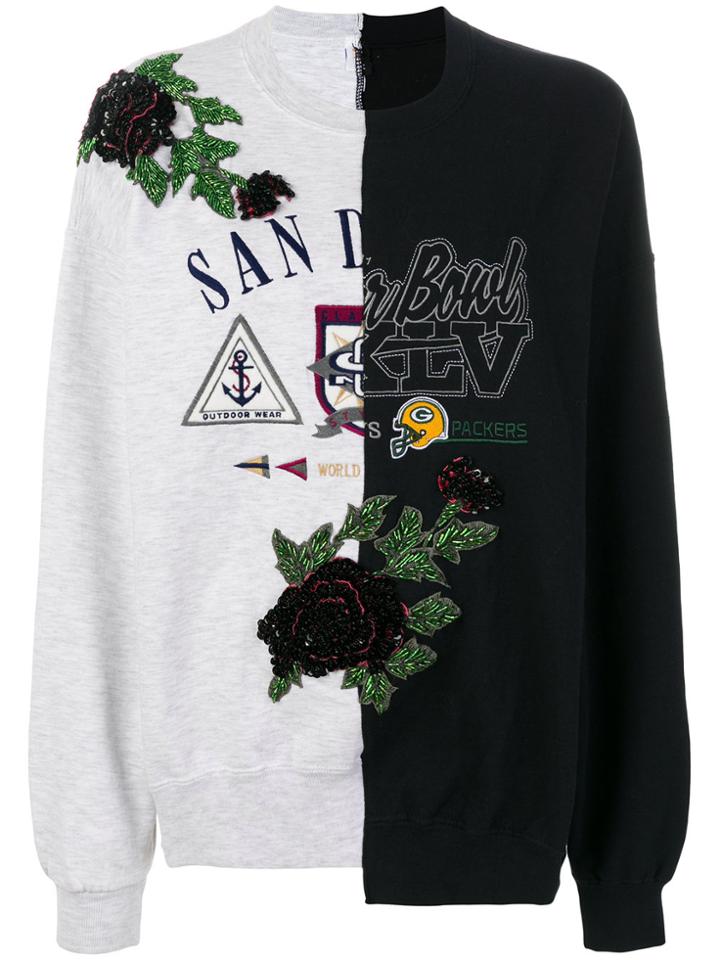 Night Market Sequin Embroidered Patchwork Sweatshirt - Black