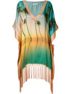 Brigitte Palm Tree Print Beach Dress, Women's, Size: P, Pink/purple, Silk