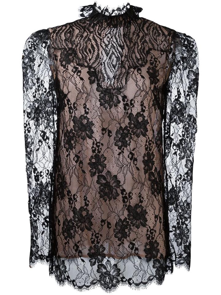 Lanvin Lace Sheer Top, Women's, Size: 42, Black, Viscose/polyamide/silk