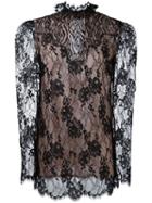 Lanvin Lace Sheer Top, Women's, Size: 42, Black, Viscose/polyamide/silk