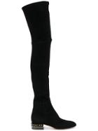 Santoni Studded Heel Over The Knee Boots - Black