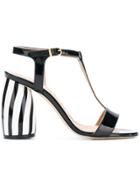 Marc Ellis Striped Block Heel Sandals - Black