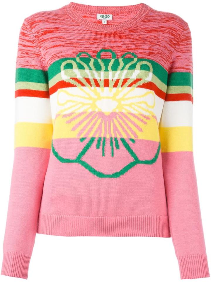 Kenzo Striped Flower Sweater, Women's, Size: Xs, Yellow, Wool