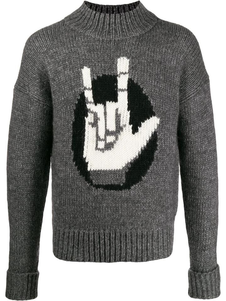 Neil Barrett Intarsia Hand Jumper - Grey