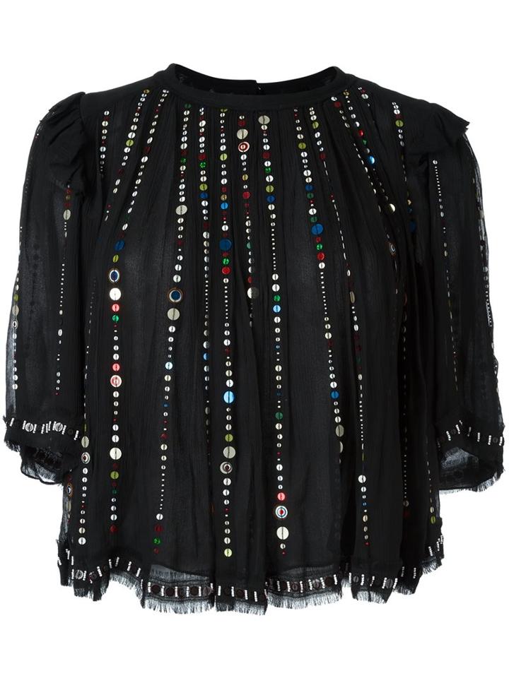 Isabel Marant Sequin Embroidered Blouse, Women's, Size: 38, Black, Silk/acrylic