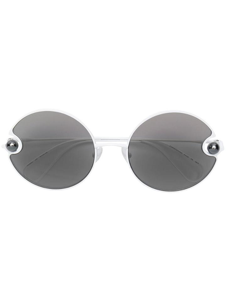 Christopher Kane Eyewear Pearl Embellished Round Sunglasses - White