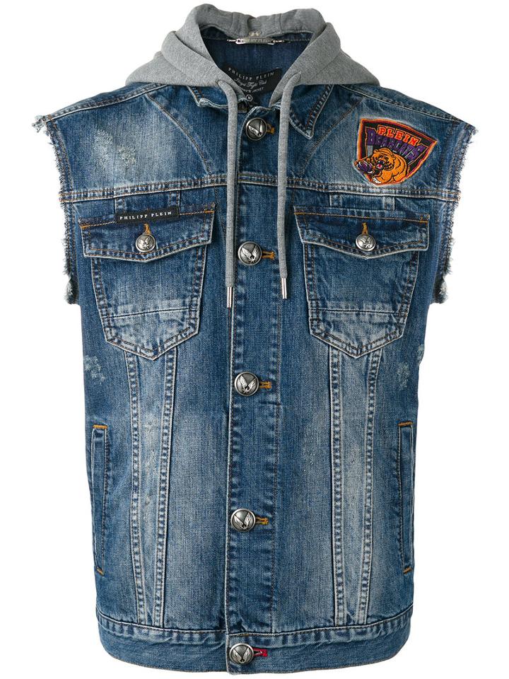 Philipp Plein Deer Denim Gilet, Men's, Size: Xl, Blue, Cotton