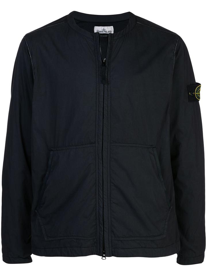 Stone Island Zipped Embroidered Logo Jacket - Black