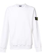 Stone Island Logo Patch Sweatshirt, Men's, Size: Large, White, Cotton/polyamide/spandex/elastane