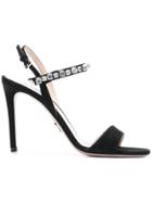 Prada Crystal Embellished Sling-back Sandals - Black