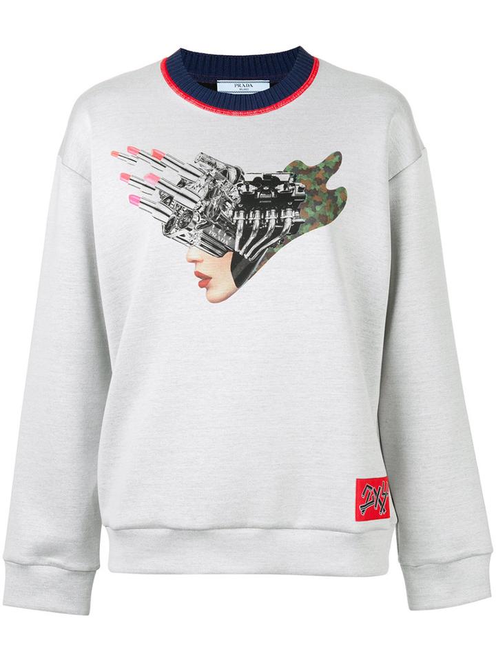 Prada Printed Sweatshirt, Women's, Size: Medium, Grey, Cotton/polyamide
