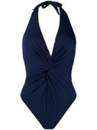 Fleur Of England Knotted Halterneck Swimsuit - Blue