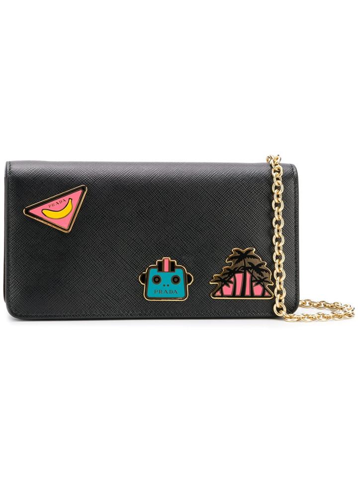 Prada Logo Patchwork Shoulder Bag - Black