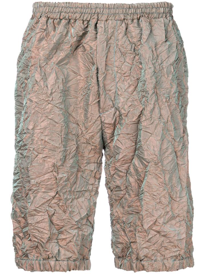 Paura Metallic Crinkle-effect Shorts - Nude & Neutrals