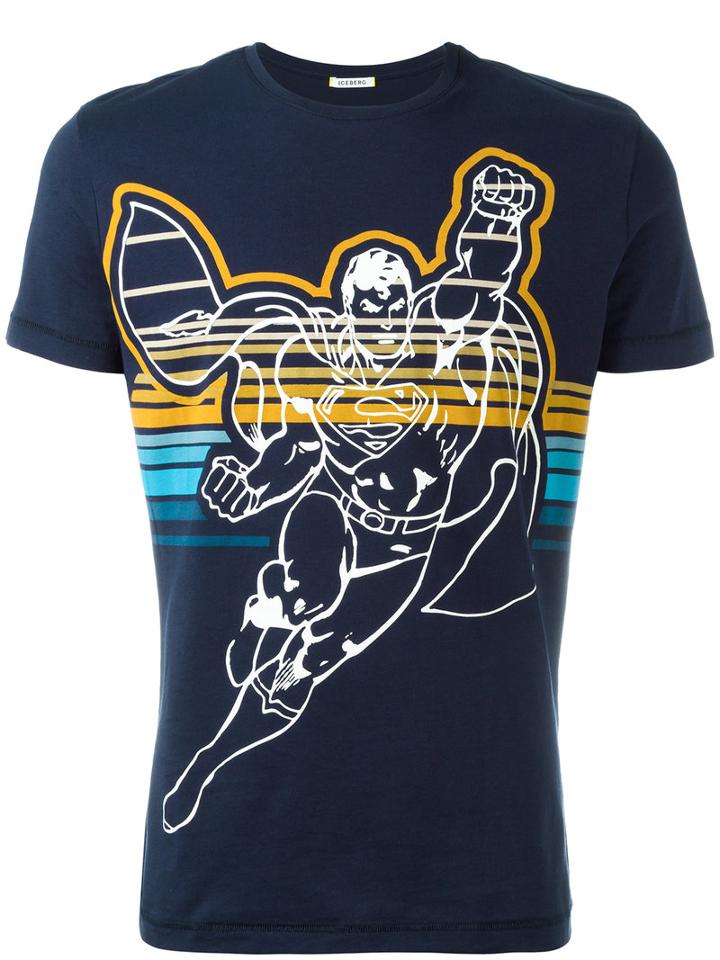 Iceberg Superman Print T-shirt, Men's, Size: Xxl, Blue, Cotton