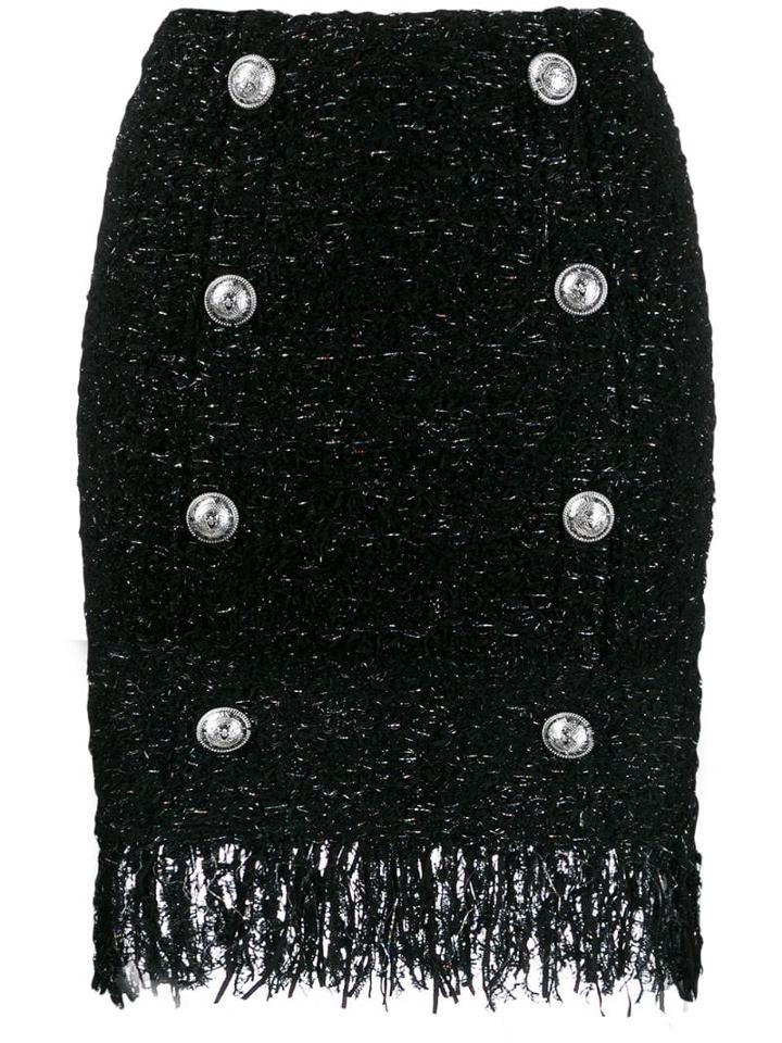 Balmain Fringed Tweed Skirt - Black