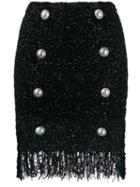 Balmain Fringed Tweed Skirt - Black