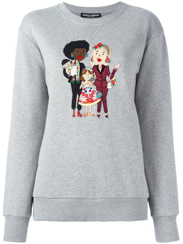 Dolce & Gabbana Power Women Embroidered Jumper, Women's, Size: 42, Grey, Cotton/polyester/spandex/elastane/viscose