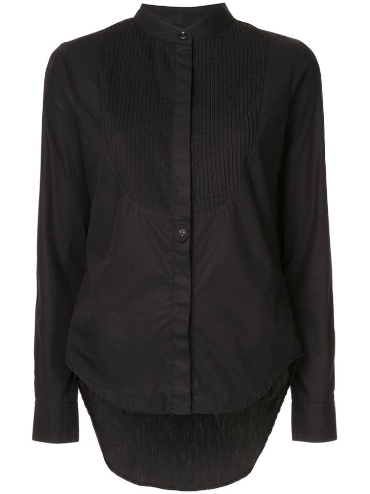 Pierre Balmain Mandarin Collar Pleated Front Panel Shirt - Black