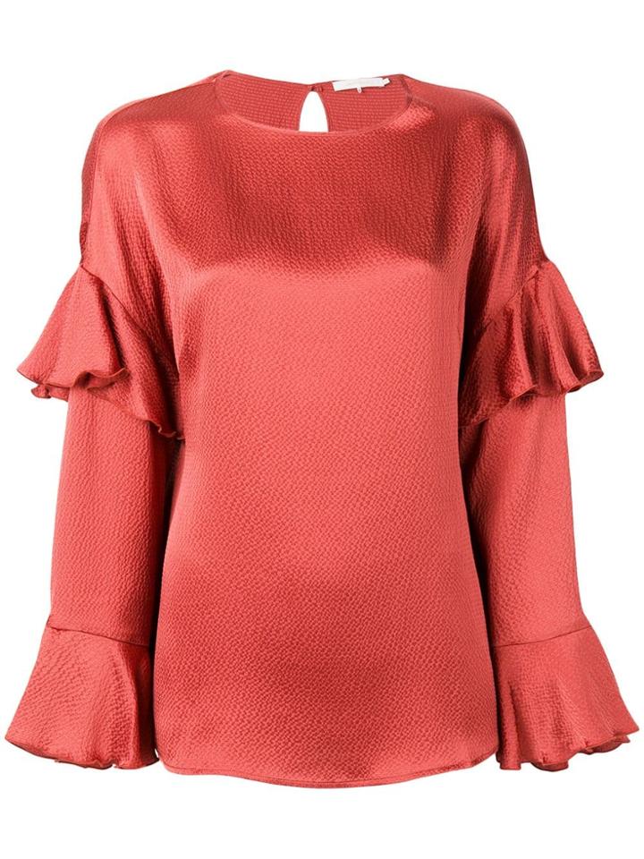 L'autre Chose Blusa Con Voulant Sulle Maniche Color Rosa Scuro - Pink