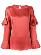 L'autre Chose Blusa Con Voulant Sulle Maniche Color Rosa Scuro - Pink