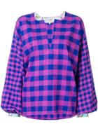 Natasha Zinko Checked V-neck Oversize Blouse - Pink & Purple