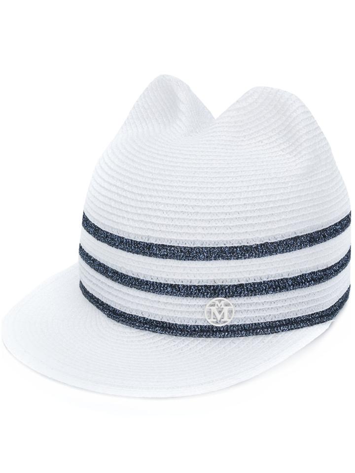 Maison Michel Three-stripe Straw Cap - White