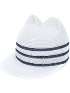 Maison Michel Three-stripe Straw Cap - White