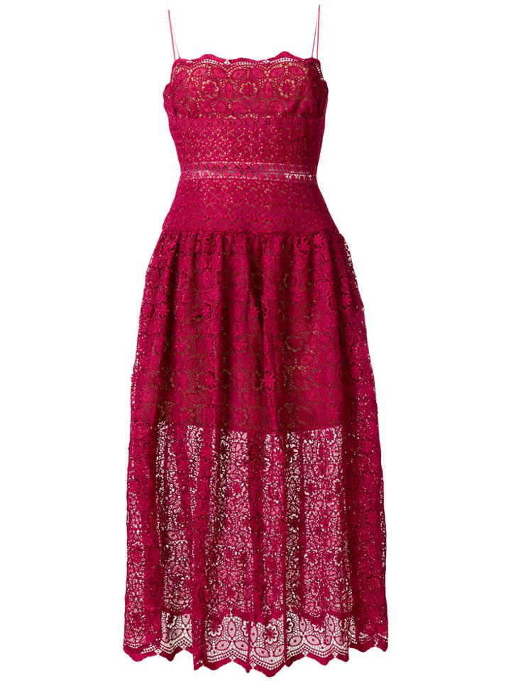 Self-portrait Crocheted Bodice Dress - Red