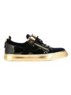 Giuseppe Zanotti Design Zip Detail Low Sneakers, Men's, Size: 41, Black, Patent Leather/leather/rubber/velvet