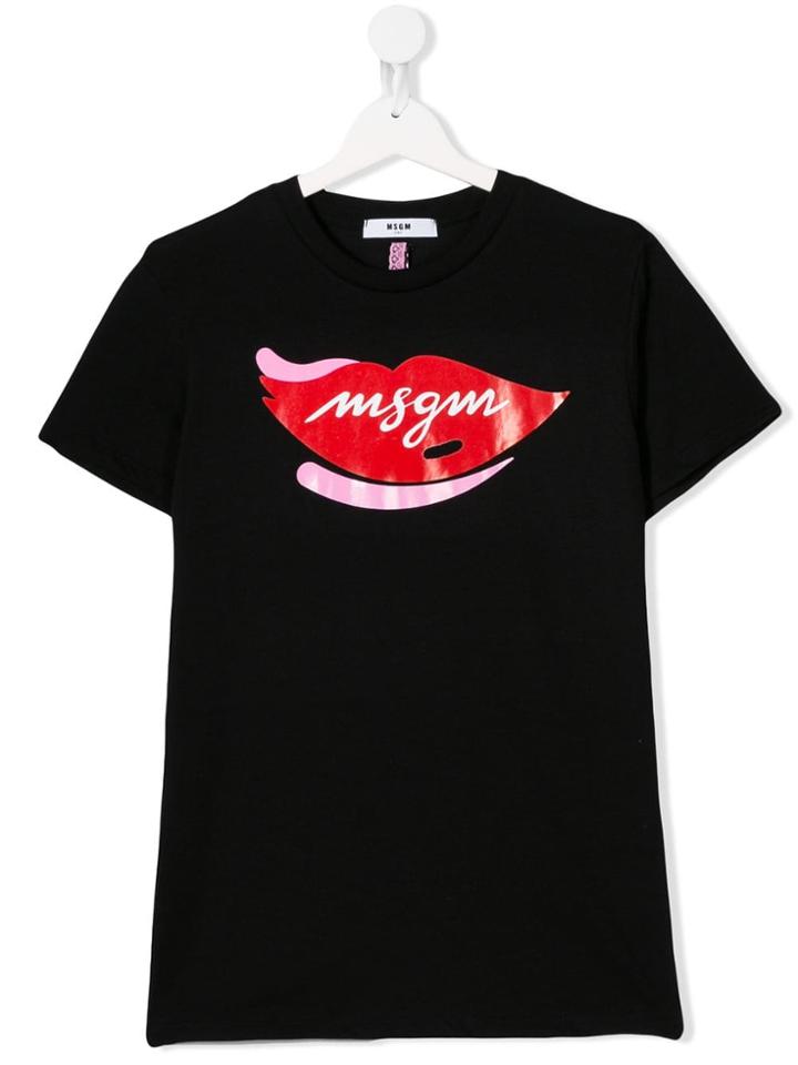 Msgm Kids Lips Logo T-shirt - Black