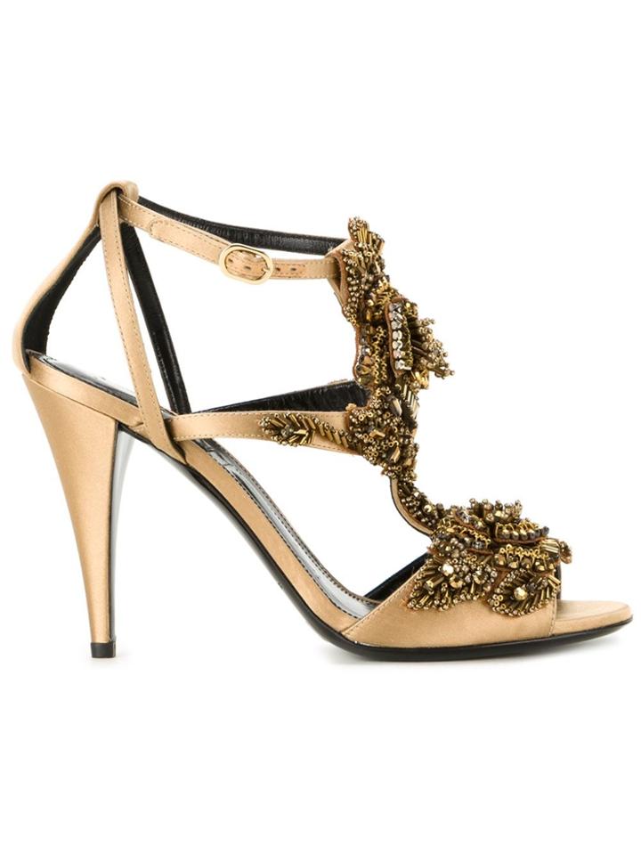 Alberta Ferretti Beaded Strappy Sandals - Metallic