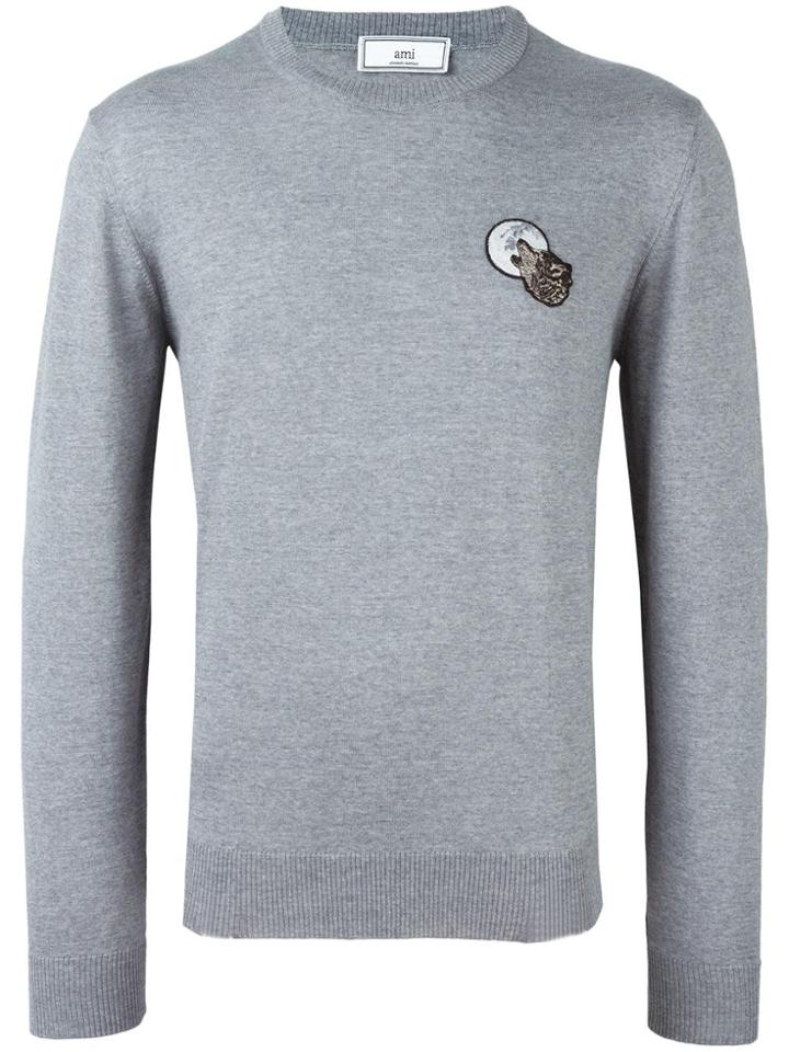Ami Alexandre Mattiussi Wolf Patch Crew Neck Sweater - Grey