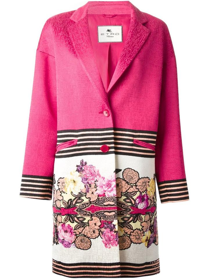 Etro Floral And Stripe Print Coat - Pink