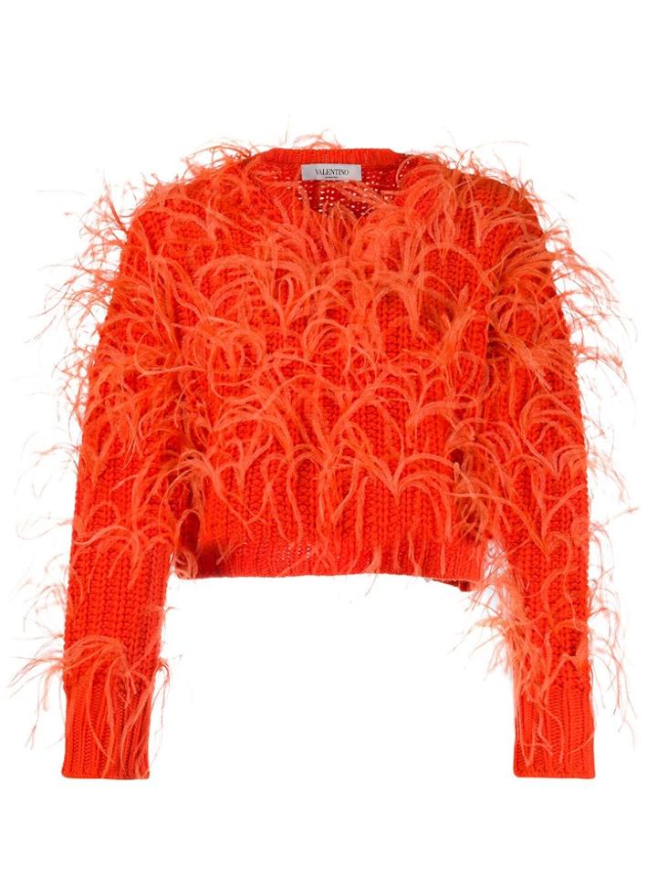 Valentino Feathered Crop Jumper - Orange