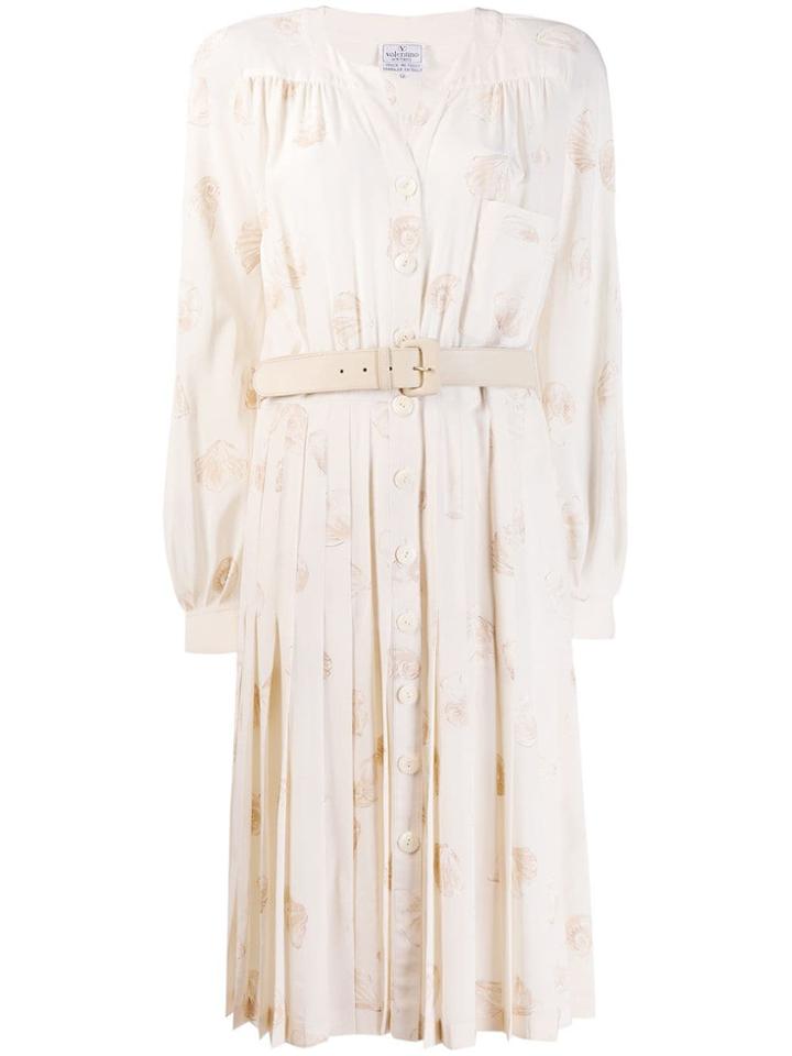 Valentino Vintage 1980's Seashell Print Belted Dress - Neutrals