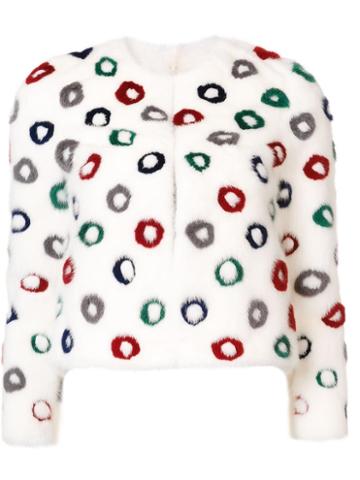 Carolina Herrera Donut Pattern Jacket, Women's, Size: 4, White, Mink Fur