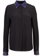 Boutique Moschino Floral Lace Trim Shirt - Black