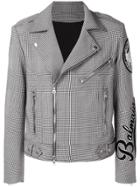 Balmain Houndstooth Check Biker Jacket - Black