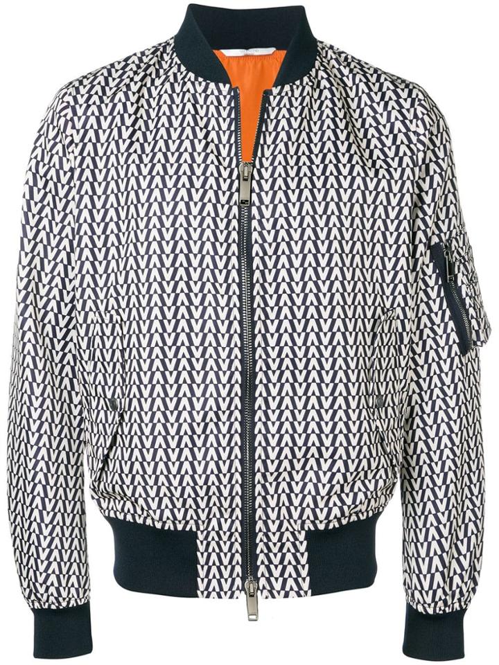 Valentino Logo Print Bomber Jacket - Blue