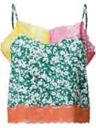 Dresscamp Contrasting Lace Trim Top, Women's, Size: 38, Green, Silk