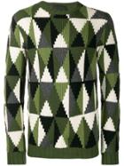 Prada Intarsia Knit Triangle Motif Jumper - Green