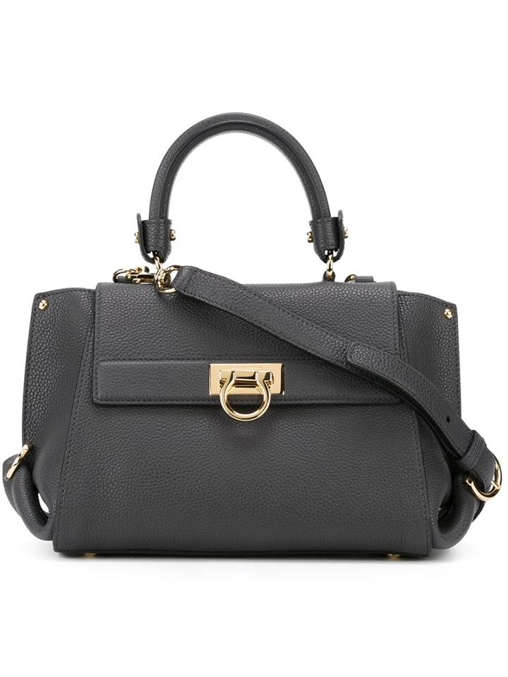 Gancio Lock Tote, Women's, Grey, Calf Leather, Salvatore Ferragamo