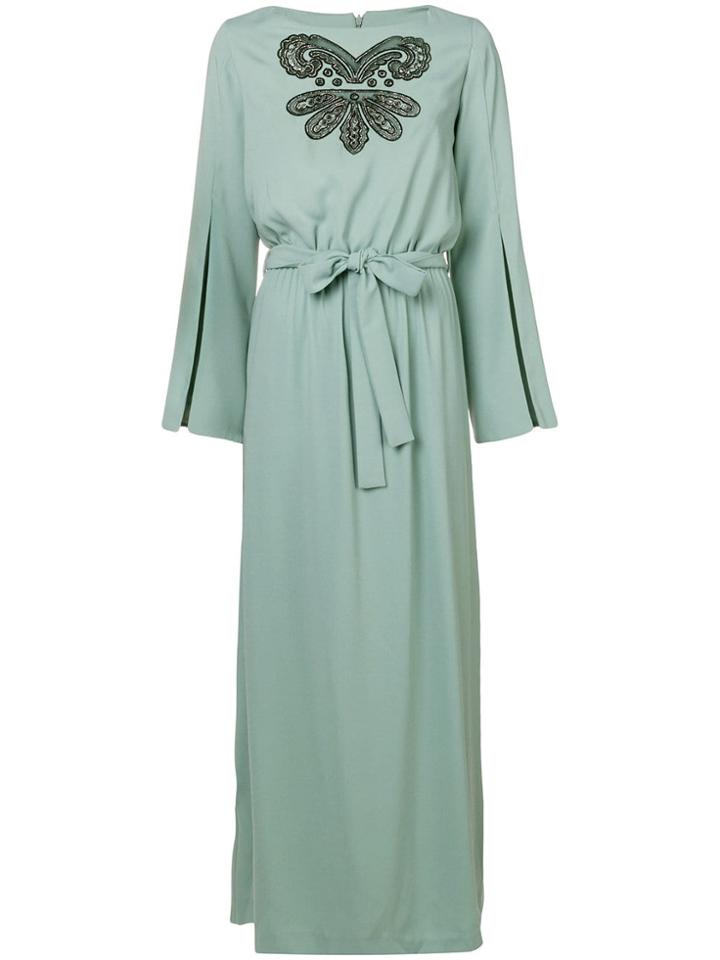Pinko Embroidered Front Maxi Dress - Blue