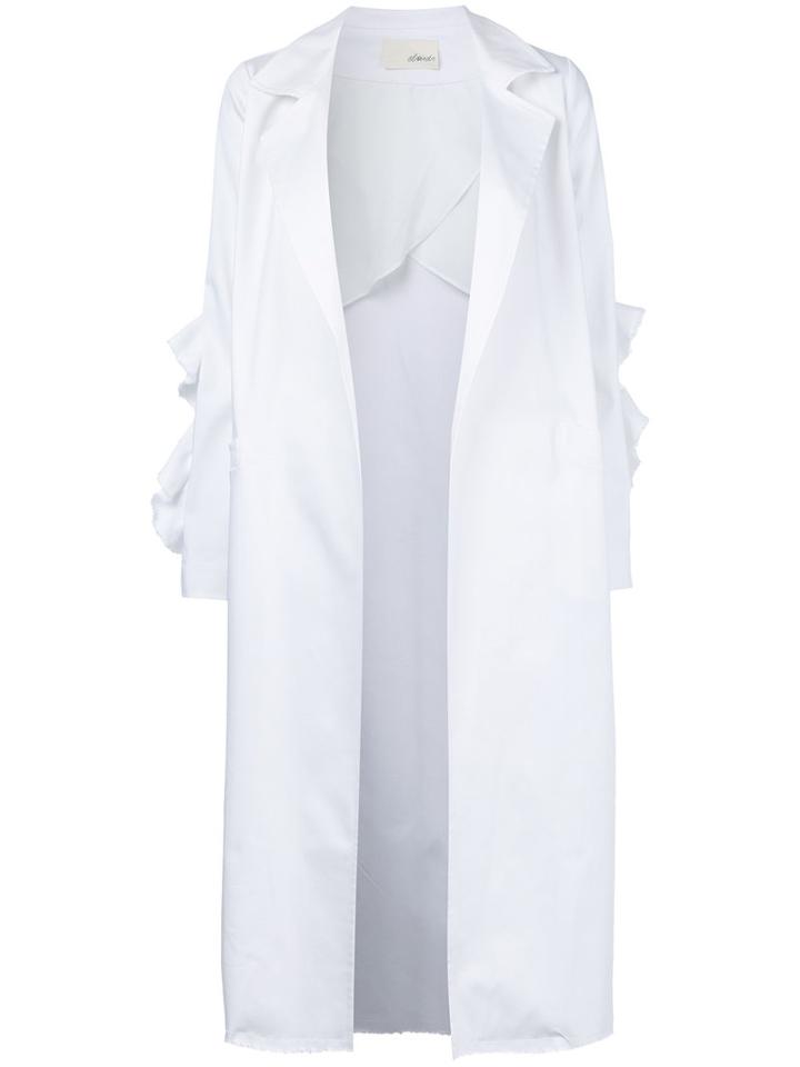 Elaidi Ruffle Trim Coat, Women's, Size: 46, White, Cotton/spandex/elastane