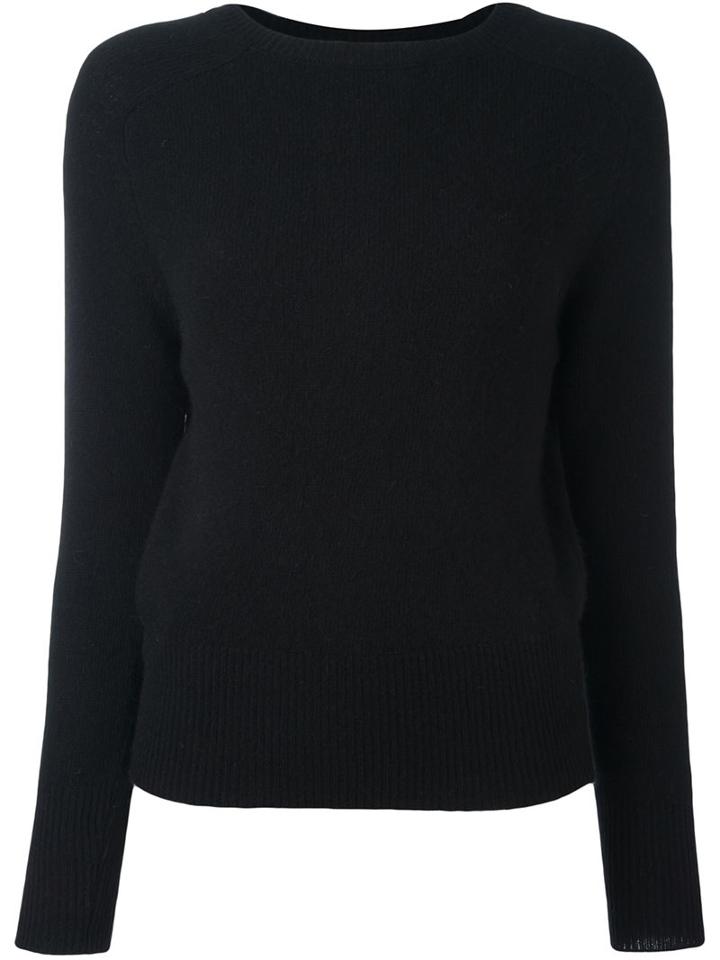 Zanone Ribbed Cuffs Pullover, Women's, Size: 44, Black, Angora/virgin Wool