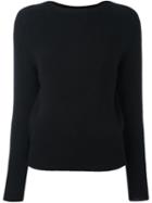 Zanone Ribbed Cuffs Pullover, Women's, Size: 44, Black, Angora/virgin Wool