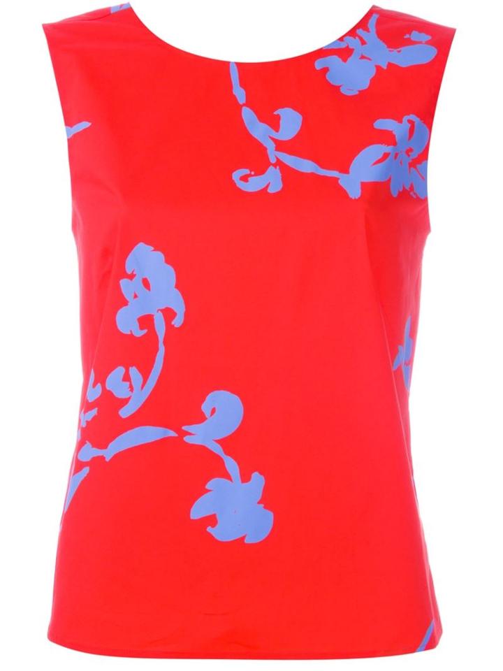 Tory Burch Floral Print Tank Top, Women's, Size: 4, Red, Cotton/spandex/elastane