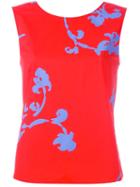 Tory Burch Floral Print Tank Top, Women's, Size: 4, Red, Cotton/spandex/elastane